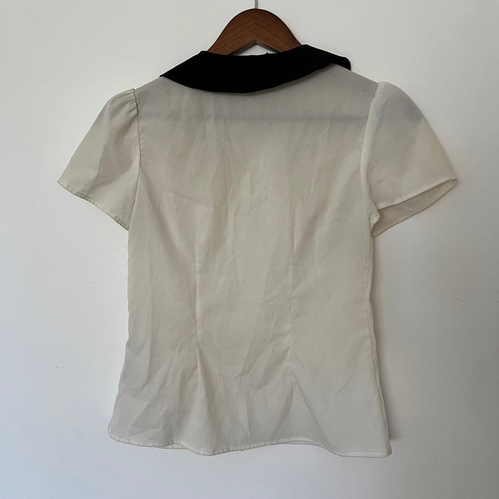 Hell Bunny White Spider Web Embroidered Collar Button Down Blouse XS Black Goth - Picture 5 of 7